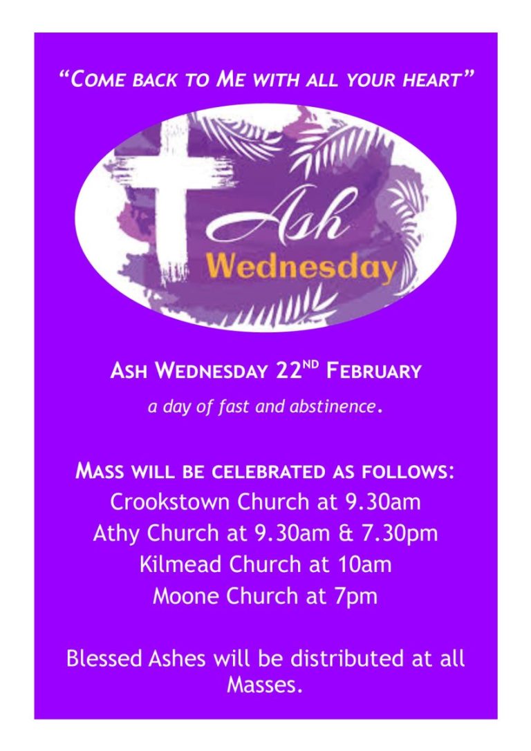 Ash Wednesday Mass times Parishes of Narraghmore and Moone